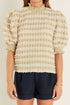Beige Textured Mock Neck Short Sleeve Blouse